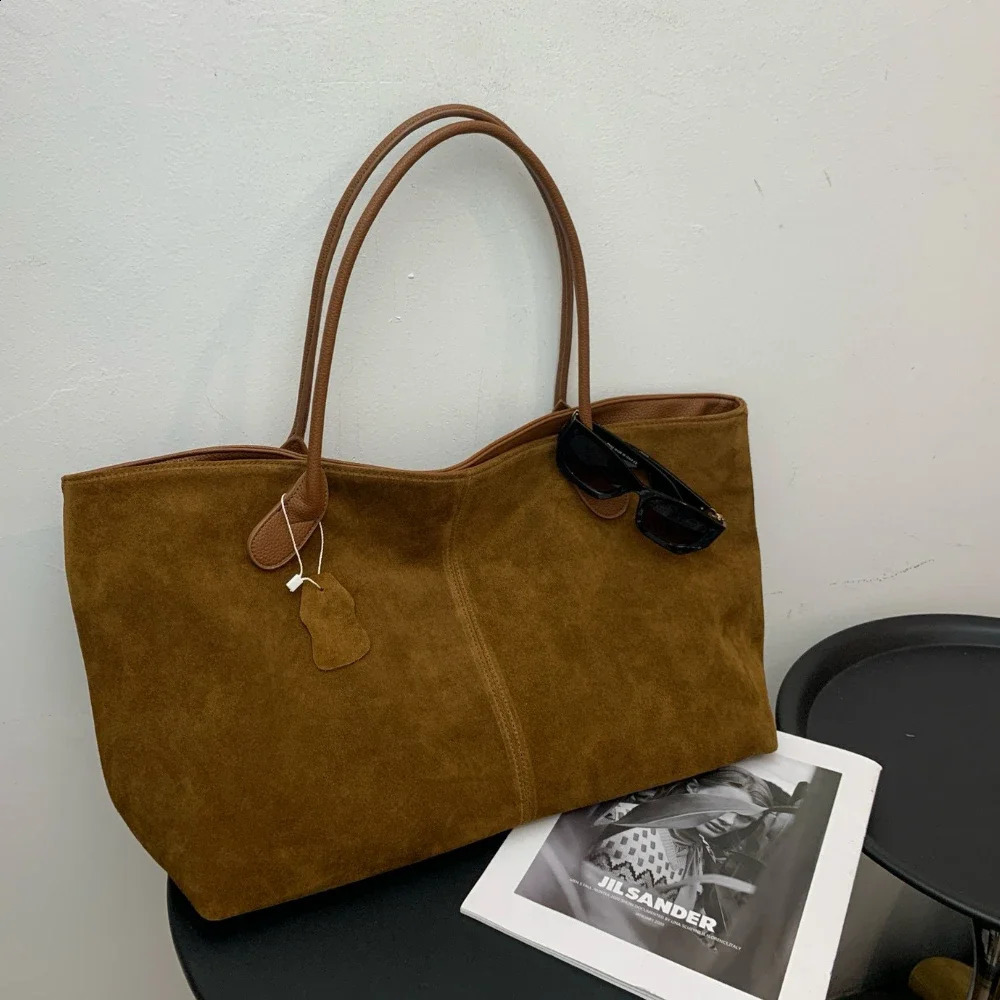 3 Motingsome Oversized Suede Patchwork Genuine Leather Women Matte Cowhide Bag Large Capacity Shopper Retro Tote 240913 4