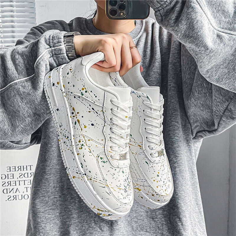 Tidal board shoes Leather Sneakers with Breathable Design and Paint Splatter Style for Casual Wear 98