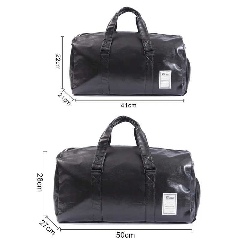 Big Capacity Leather Travel Bag Waterproof Fitness Duffle with Shoes Pocket Sports Weekend Luggage Women Men Handbag 240919