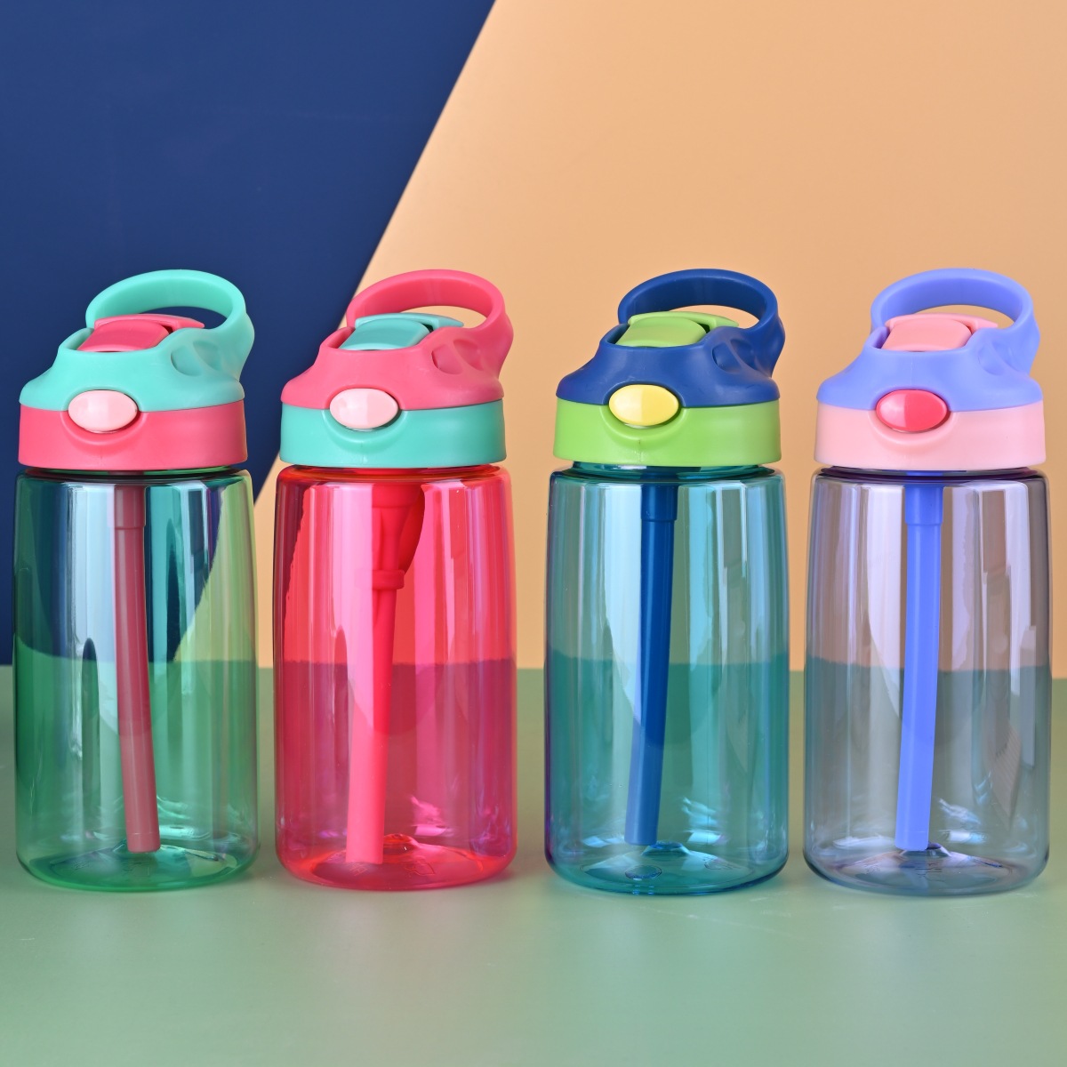 16oz plastic kids with lids straw 480ml children water bottle drinking tumbler for student portable unbreakable sippy cup blue green red purple custom