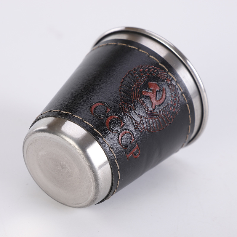 The factory supplies 70ml leather coated stainless steel wine glasses leather covered small wine glasses metal wine utensils and glasses
