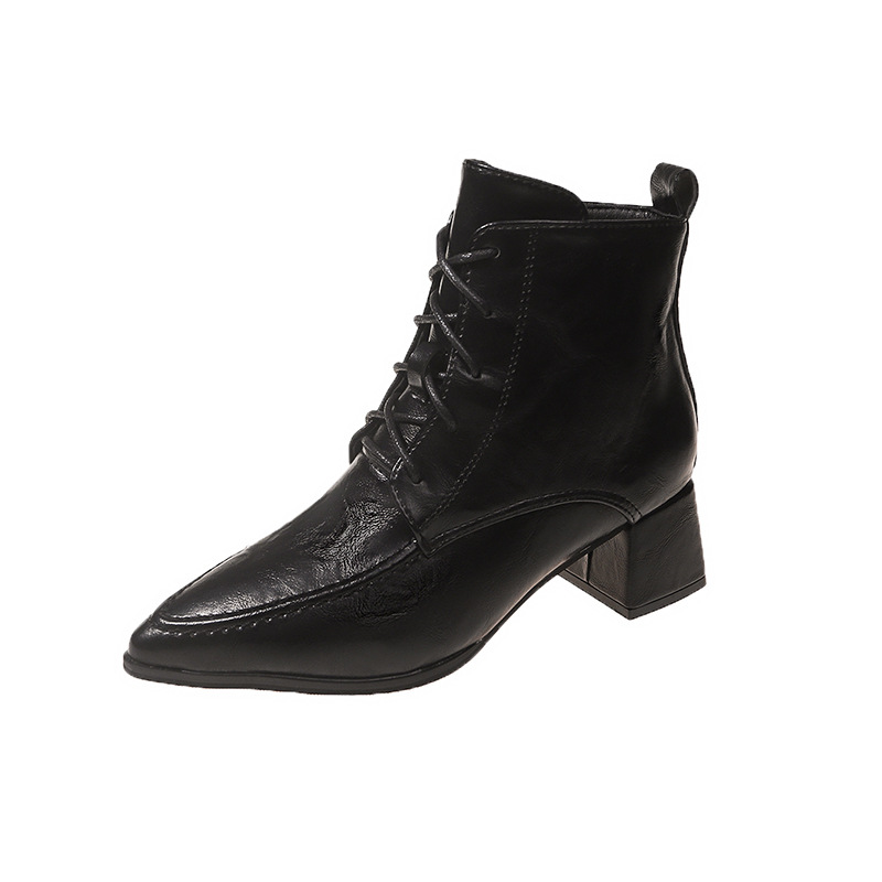 Plus Size Lace-up High Boots - Trendy Pointed Toe Chunky Heel Shoes (Triple Black, Brown) 9b64