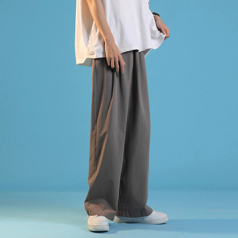 Autumn mens solid high street pants loose straight wide leg Japan jogging Trouser casual moletom masculino 240913