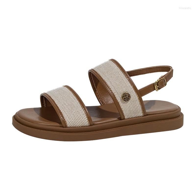 Sandals Fragrant Style Flat Women's French Fashionable Casual Soft Leather Roman Beach Shoes With Buckle