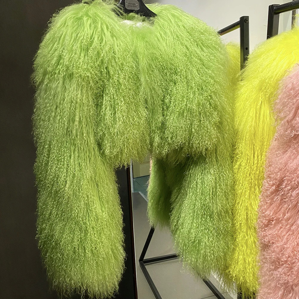 YOLOAgain Plus Size 8XL Cropped Jacket Women Mongolia Sheep Fur Jacket Female Streetwear 240911