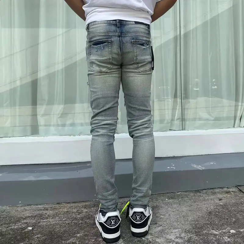 Home>Products>Retro Mens Jeans>Retro Mens Jeans>Washed Blue Stretch Tight White Patch>Stamped Jeans>Hip Hop Pants 240919
