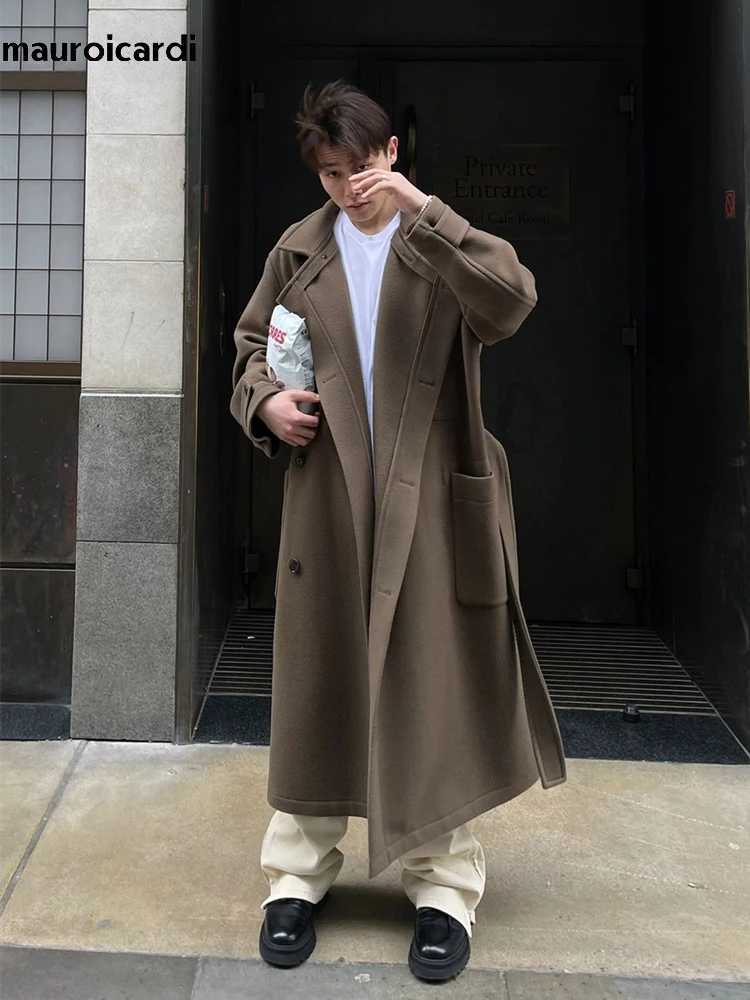 Men's Blends Mauroicardi Autumn And Winter Extra Long Warm Brown Blend Mens Designer Unisex Wool Coat J240830t4eq