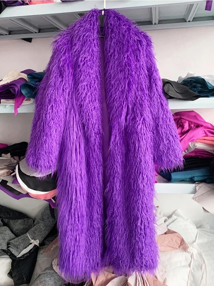 Fashion Womens Jacket Teddy Extra Long Artificial Wool Coat Womens Solid Collar Fluffy Artificial Fur Jacket Warm Thick Coat 240919