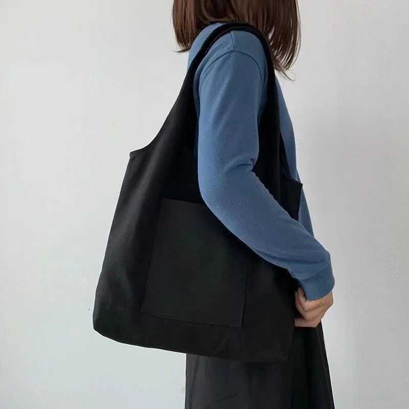 Shopping Bags Solid Color Canvas Tote Bag Shoulder Bags Fashion Casual Garden Eco Friendly Reusable Cute School Tote Bags Z250224