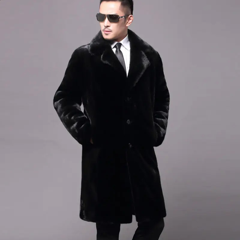 Mens long fur coat winter warm mink coat fat jacket loose casual windbreaker 240911