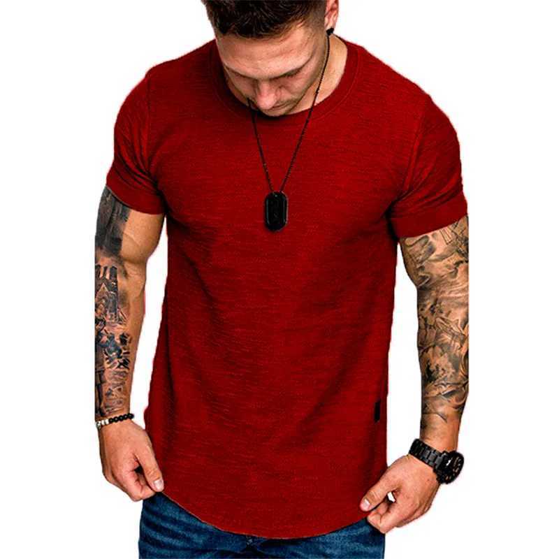 Short Sleeve shirt Streetwear Hip Hop Summer T Shirt Men Longline Curved Hem Fitness Tshirt Slim Funny T-Shirt Plus Size M-3XL Z240919