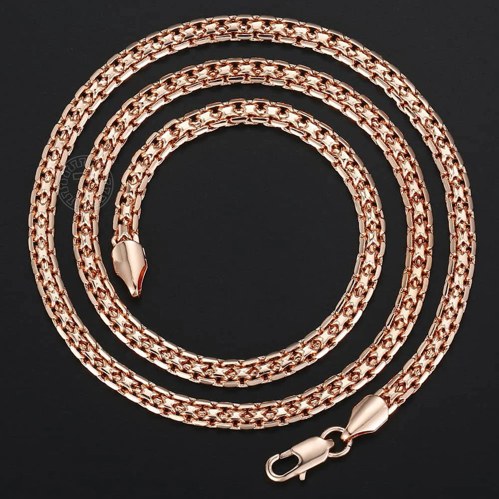 585 Rose Gold Colored Necklace for Men Bismark Hammered Link Chain Fashion Jewelry Accessories 5mm GN452A 240904