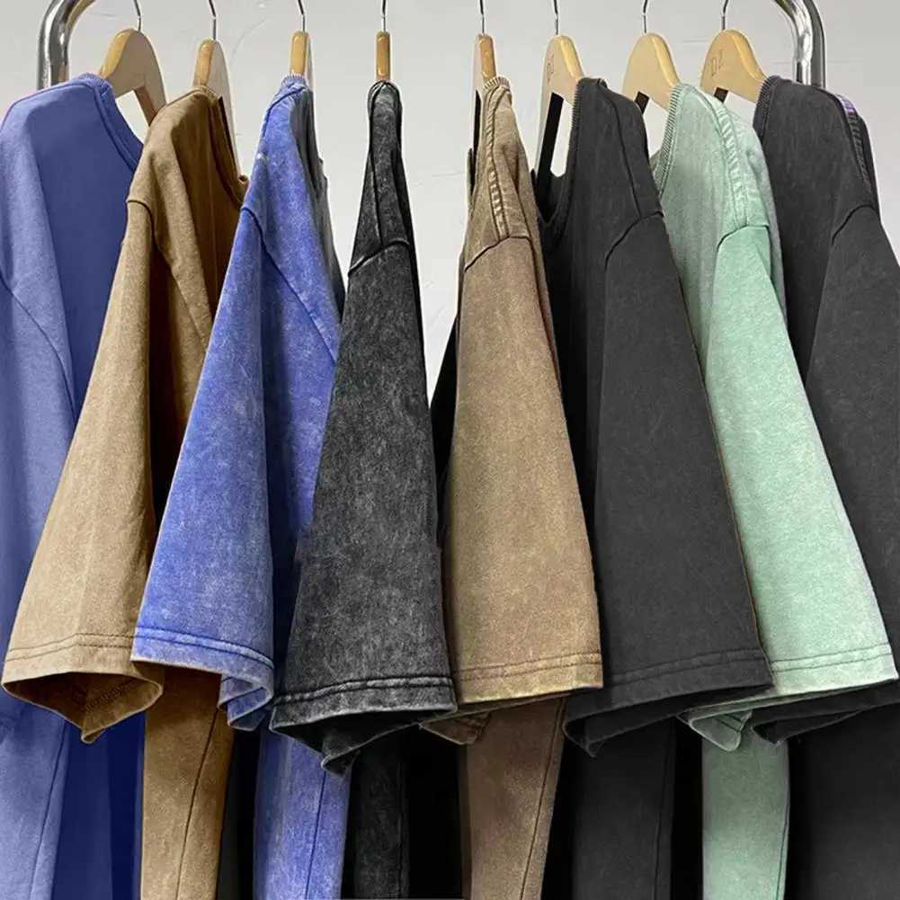 Design Batik Acid Washed T-shirts Men Short Sleeve Tees Streetwear Summer Man Oversized Tshirt Heavy Fabric Cotton Tops Z240919