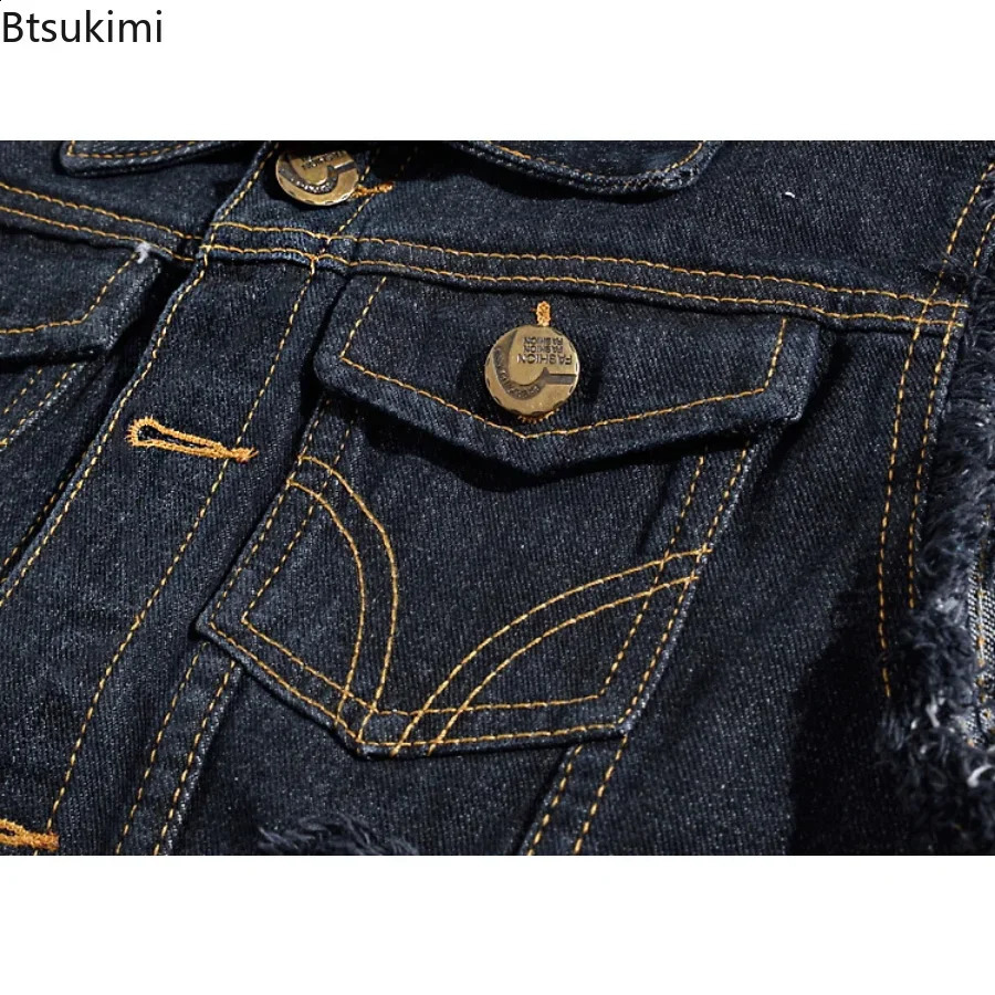 2024 Mens Fashion Jeans Sleeveless Jacket Vest Male Black Blue Denim Jeans Vest Man Cow Outdoors Waistcoat Mens Jacket Vest 240919