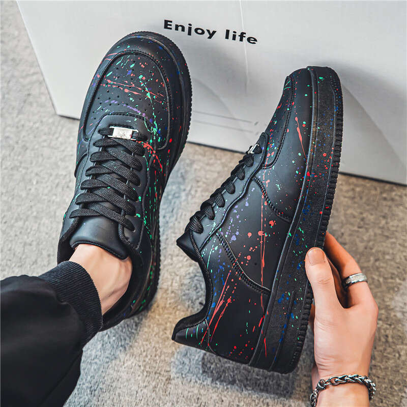 Tidal board shoes Leather Sneakers with Breathable Design and Paint Splatter Style for Casual Wear 98