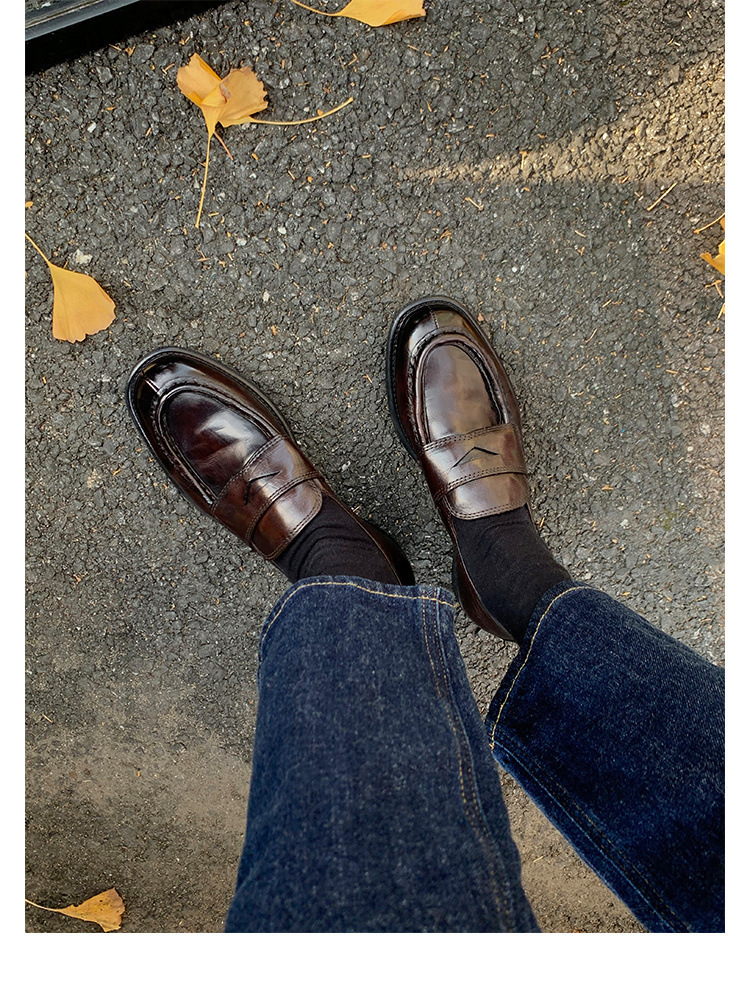Women's retro style loafers autumn and winter new casual round pointed small leather shoes