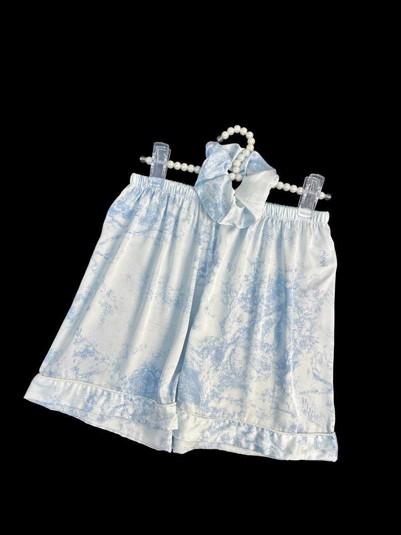Korean fashion sleepwear synthetic satin nightwear 2-piece sleepwear casual sleepwear set with shorts soft and smooth ink painting set W240919