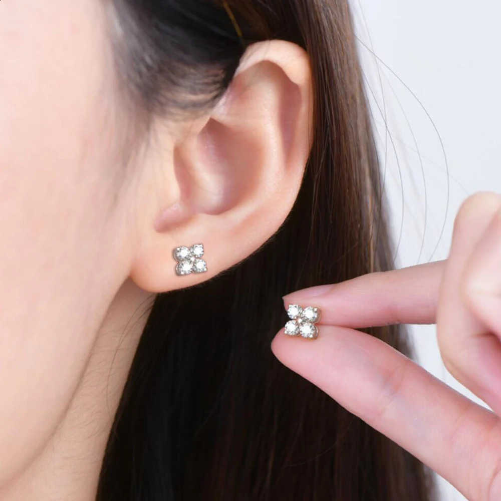 Rose four leaf clover Mo silica stud sier plated yellow/white gold dia womens jewelry earrings 240918 4