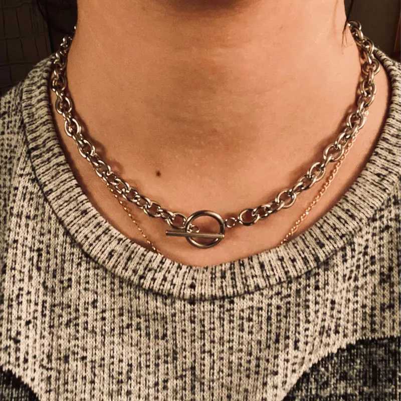 2023 New Fashion Gold Color Chunky Chain Necklace for Women Simple Toggle Clasp Stainl Steel Choker Necklaces Jewelry GiftsXJ250322
