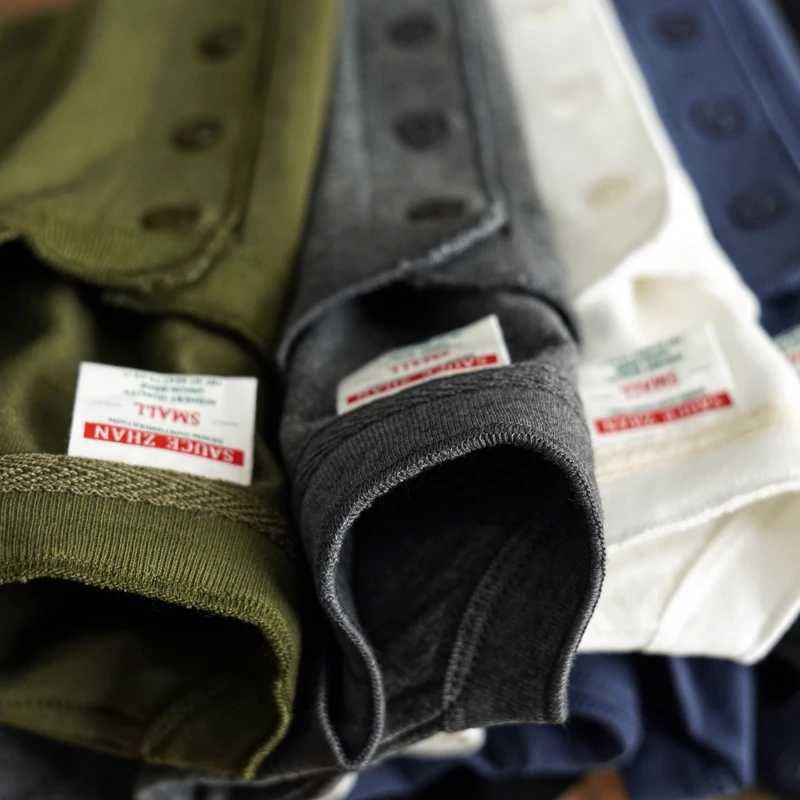 Sauce Zhan Mans T Shirts Henry Collar Pure Cotton Solid 5 Color Summer Short Sleeve Vintage Style Regular Fit 230g/m Z240919
