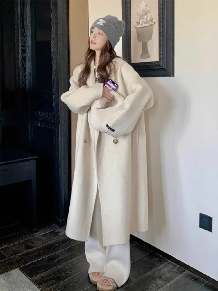 Fashionable loose wheat colored wool womens jacket autumnwinter coat Korean fashion long sleeved 240918