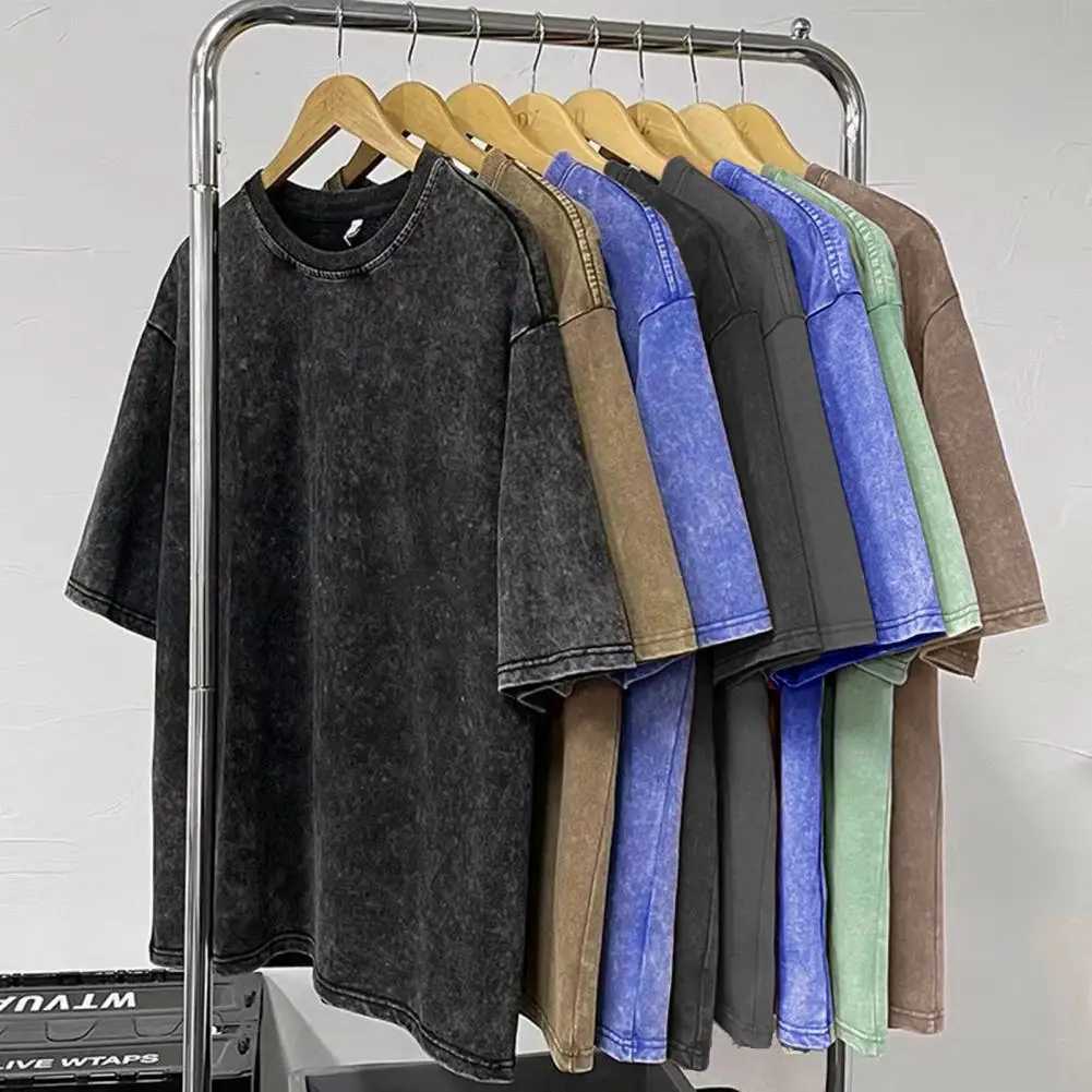 Design Batik Acid Washed T-shirts Men Short Sleeve Tees Streetwear Summer Man Oversized Tshirt Heavy Fabric Cotton Tops Z240919