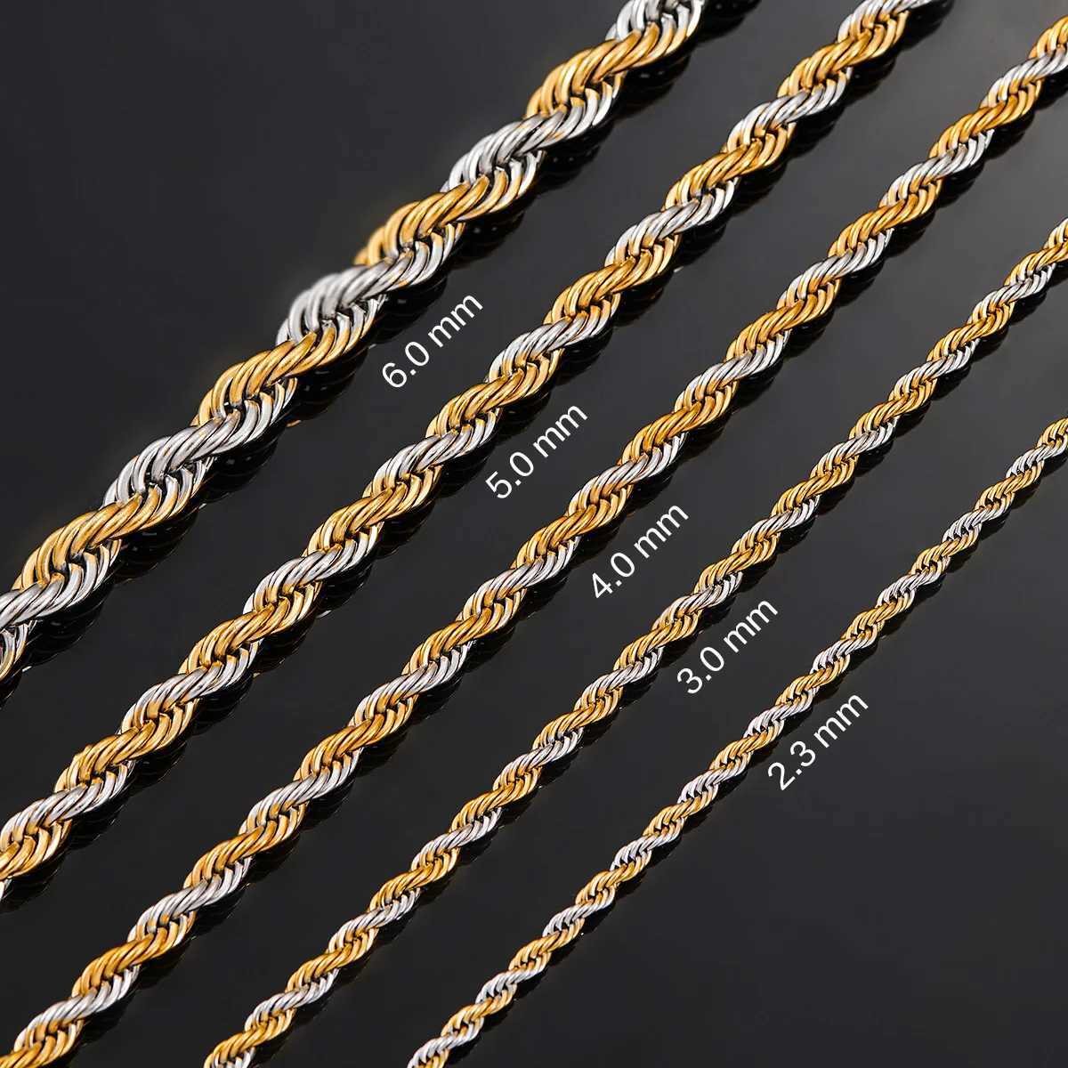 Width 2.3mm/3mm/4mm/5mm/6mm Stainless Steel Rope Chain Men Statement Gold Twisted Silver Color Necklace 16 to 30 InchesX240919