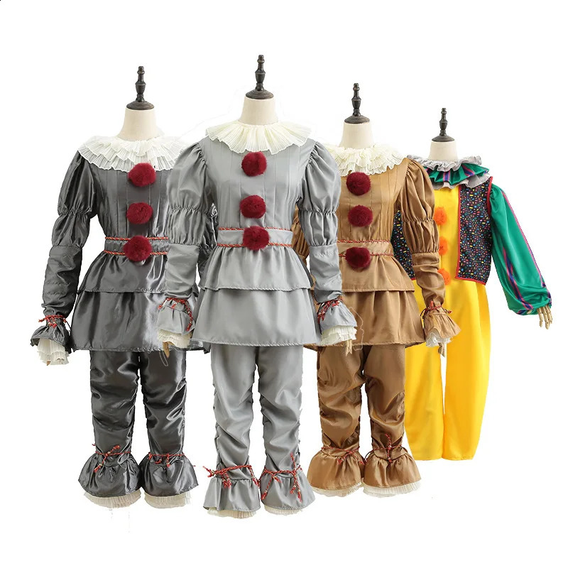 Halloween Adult Men Pennywise Clown Cosplay Costume Carnival Party Stage Performance Villain Vintage Clothing Set 240919