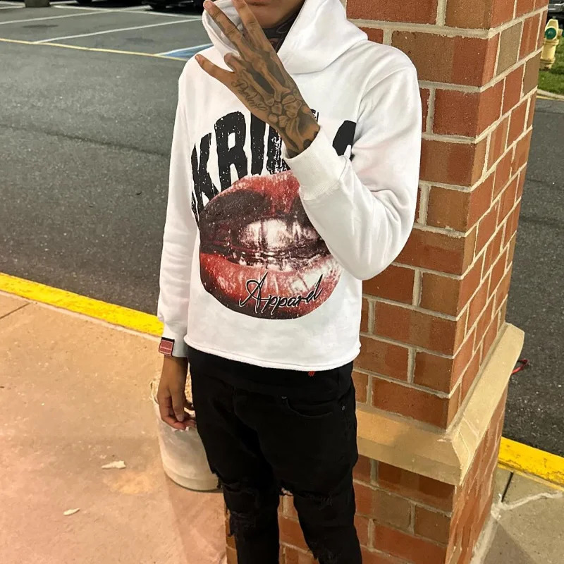 Men Hoodie Harajuku Hip Hop Lipstick Pattern Printed Y2K Men and Women Hoodie Gothic Casual Cotton Sportswear 240912