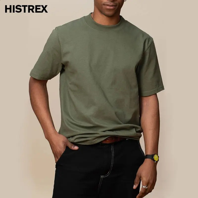 100% pure cotton mens T-shirt short sleeved summer flat top retro casual thick T-shirt high-quality basic clothing 10.6oz 300gsm 240919