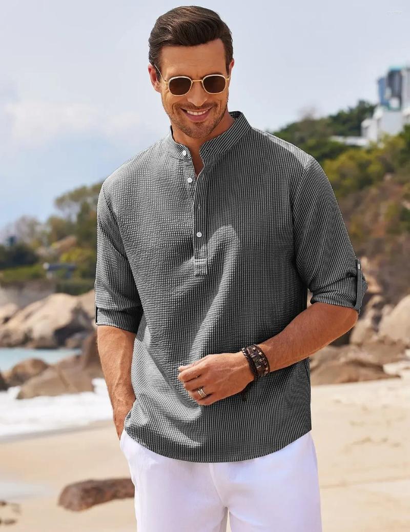Men's Casual Shirts Shirt Long Sleeve Stand-up Collar Open-button Pineapple Checked Top