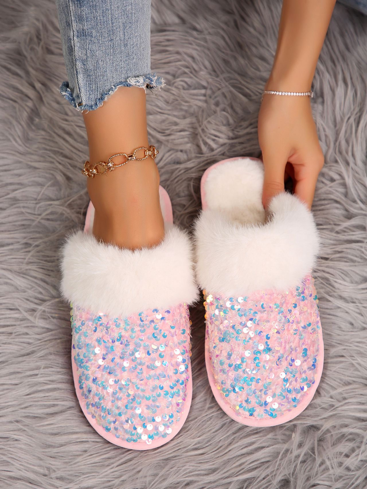 Women's Cozy Slippers: Warm Plush Indoor Shinning Flats, Plus Sizes, Free Shipping 607d