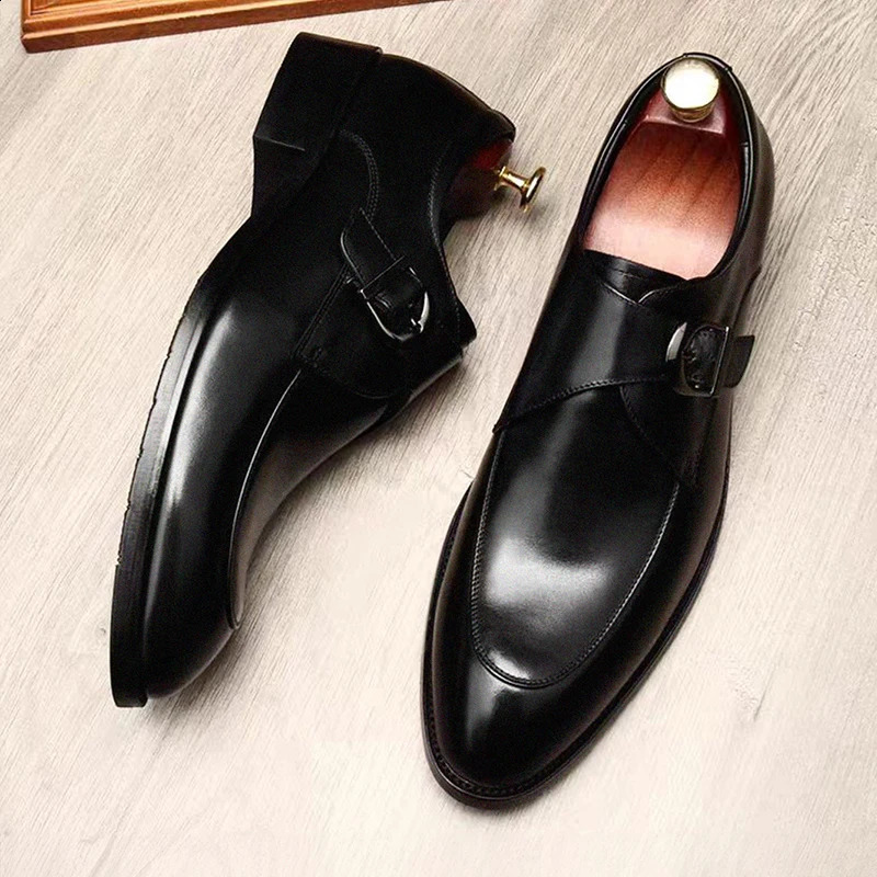 Classic Leather Man Shoes Color Block Round-Toe Buckle Business Dress Leather Shoes Man Casual Wedding Party Shoes For Leisure 240918