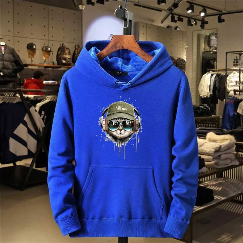 Comes with headphones cat and sunglasses mens hoodie warm pine wool sweatshirt autumn casual hoodie unisex sweatshirt W240919