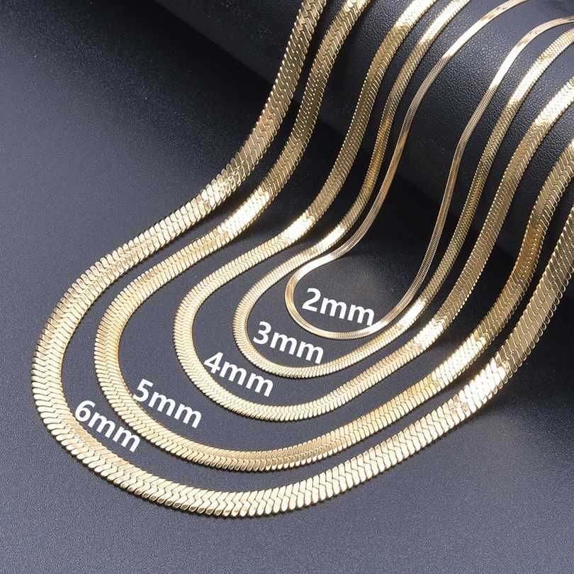Stainless Steel Chain Necklace Width 2/3/4/5/6mm Flat Necklace Unisex Gold Color Snake Chain Necklace For Women Jewelry Gift NewXJ241123