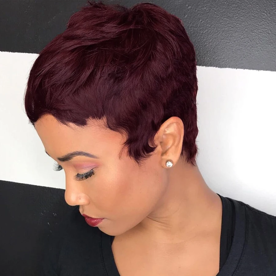 Human hair non-lace full machine wig 100% Human Hair Hair Wigs Dailly Use Wigs Short Pixie Cut Wigs for Black Women with short African curly hair Heat
