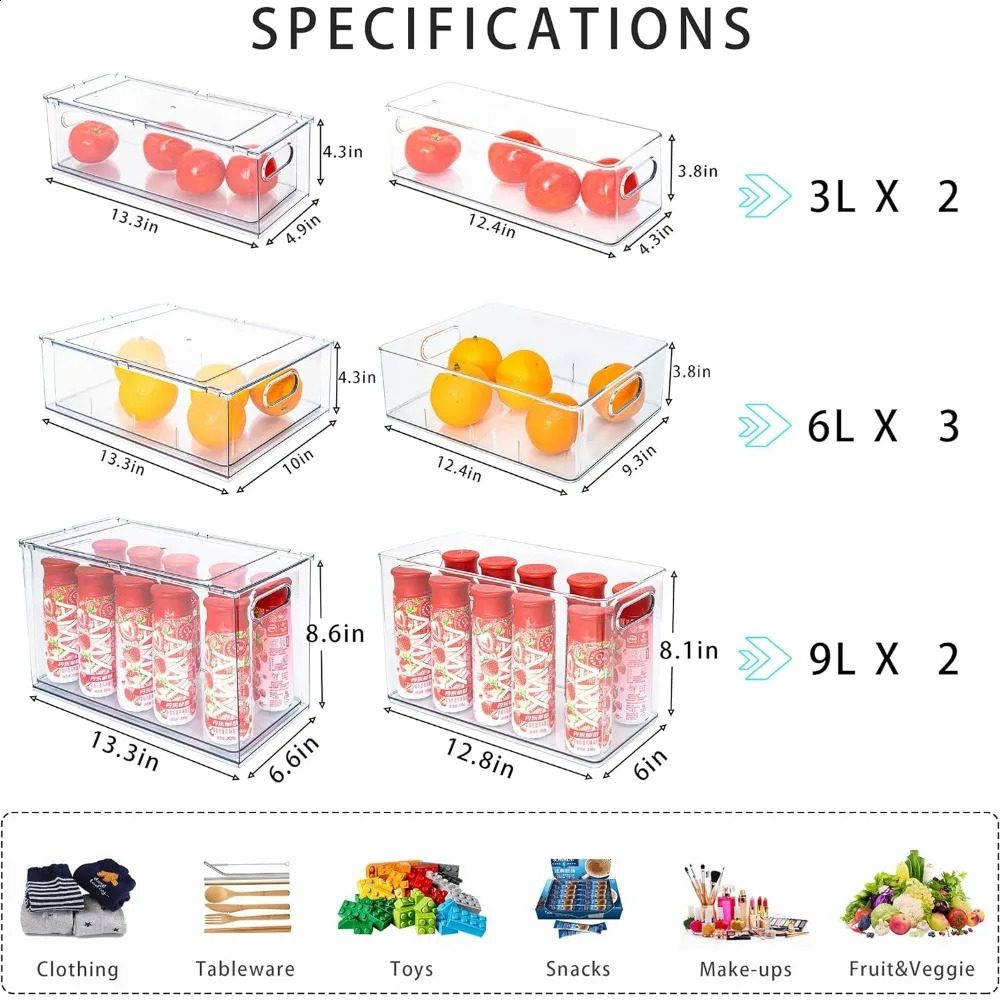 7 packs of stackable refrigerant manager Bins pullout drawers for fruit and vegetable storage used freezing transparent 240919