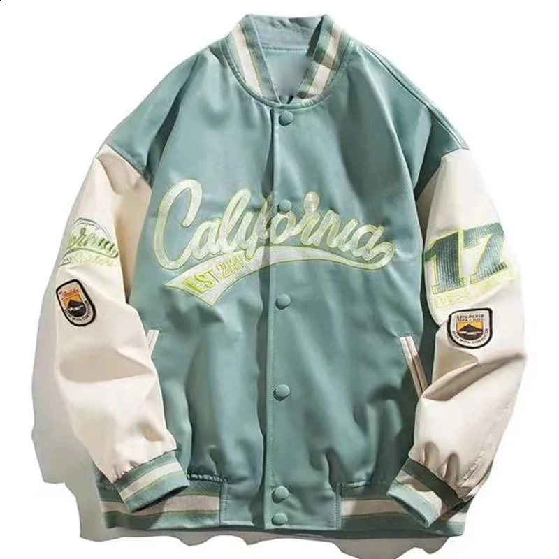 Embroidery Pilot Baseball Jacket Men Hip-Hop Streetwear PU Leather Varsity Bomber Jacket Women Harajuku Loose Coats 240924