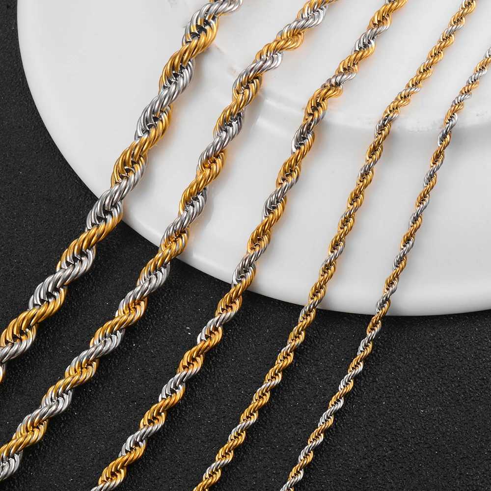 Width 2.3mm/3mm/4mm/5mm/6mm Stainless Steel Rope Chain Men Statement Gold Twisted Silver Color Necklace 16 to 30 InchesX240919