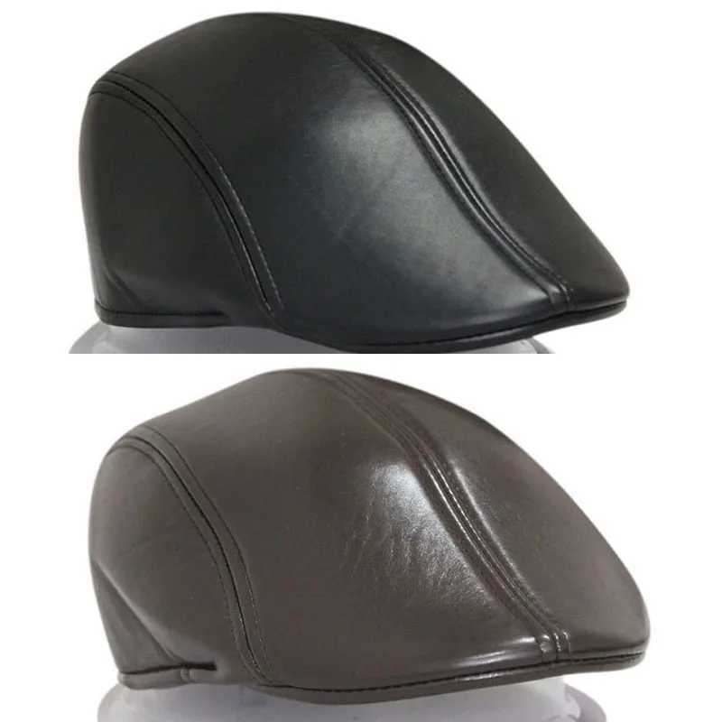 Formal Business Women Men Beret Hat PU Leather Men Newsboy Cabbie Ivy Cap Black Brown Classical Mode Collocation SuitX240919 - view 4