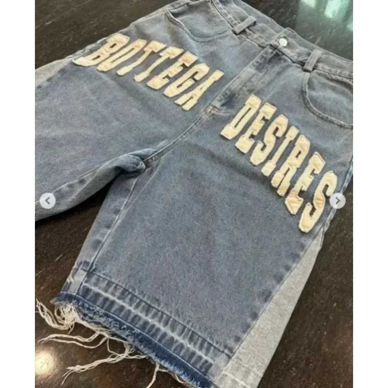 Y2K Street Harajuku Letter Pattern Embroidery Baggy Denim Shorts Men American Style New Fashion Gothic High Waist Short JeansX240914