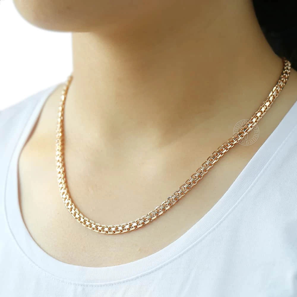 585 Rose Gold Colored Necklace for Men Bismark Hammered Link Chain Fashion Jewelry Accessories 5mm GN452A 240904