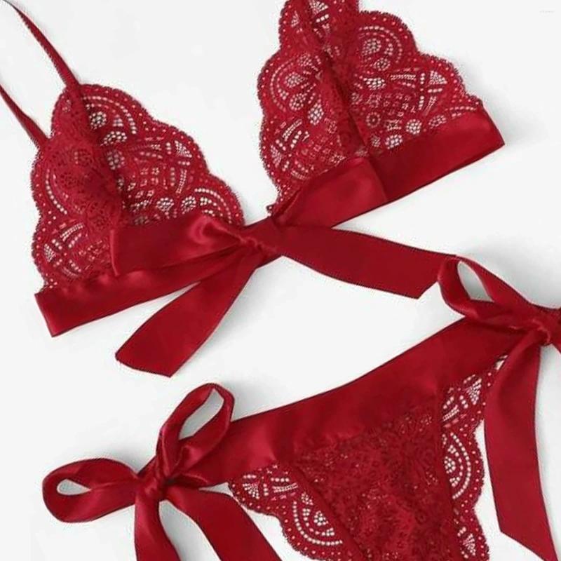 Bras Sets Women Sexy Lingerie Suit Bowknot Wire Free Lingeries Sleepwear Feminina Erotic Temptation Comfortable Bra Thong Exotic Set