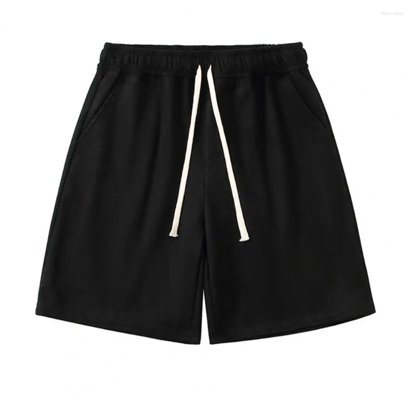 Suede Athletic Shorts For Men - Elastic Waist Drawstring Mid-Rise Wide Leg Running Pockets