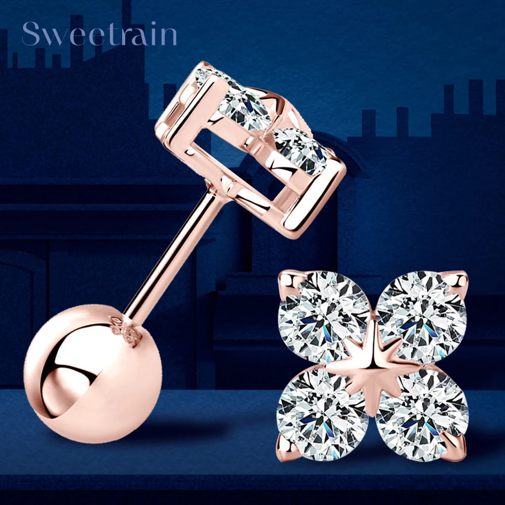 Rose four leaf clover Mo silica stud sier plated yellow/white gold dia womens jewelry earrings 240918 4