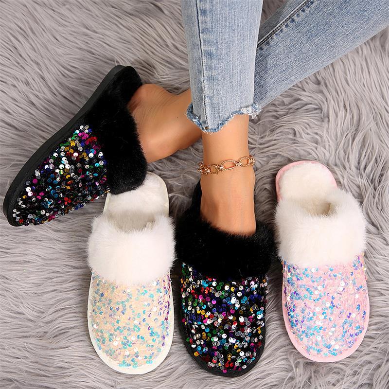 Women's Cozy Slippers: Warm Plush Indoor Shinning Flats, Plus Sizes, Free Shipping 607d