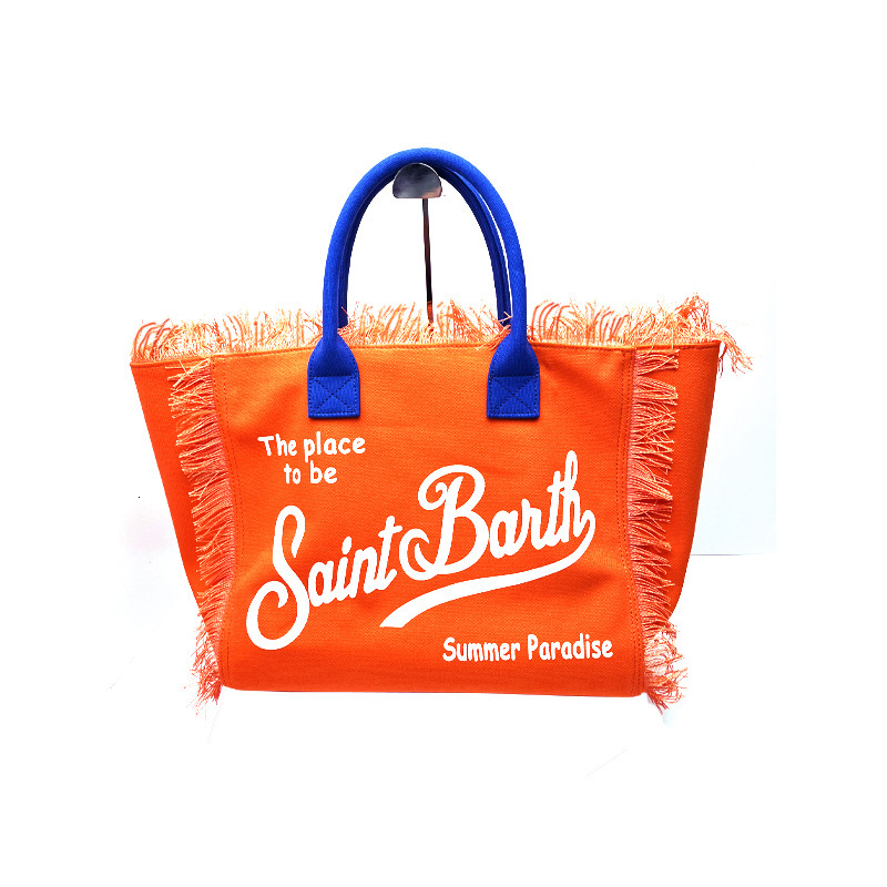 2024 New Women's Large Capacity Leisure Tourism Canvas Stripe Handmade Tassel Handbag Tote Bag