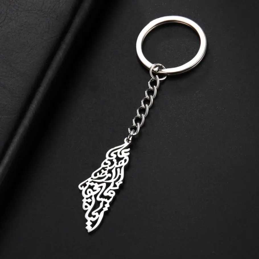 Jeshayuan Palestine Map keychain With Arabic Calligraphy Stainless Steel Motivational Palestine keychain Jewelry Gift Y240918