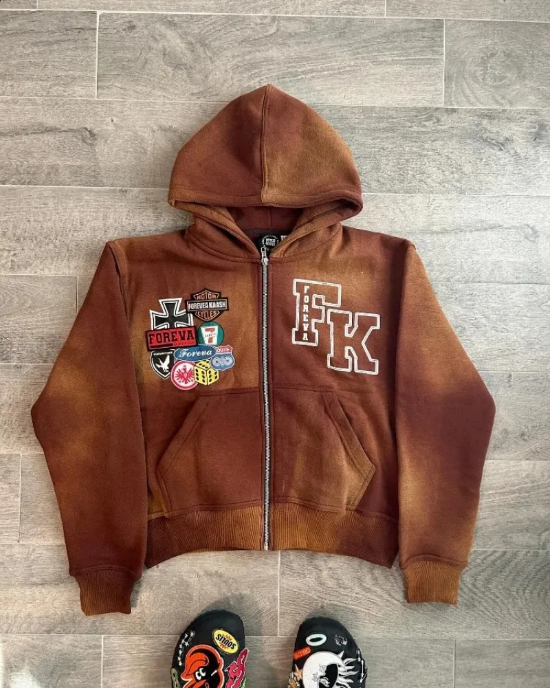 Home>Products>Fashion>Retro Letter Printed Zipper Hoodie 240914