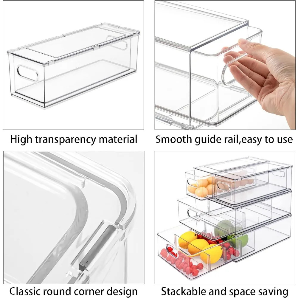 7 packs of stackable refrigerant manager Bins pullout drawers for fruit and vegetable storage used freezing transparent 240919